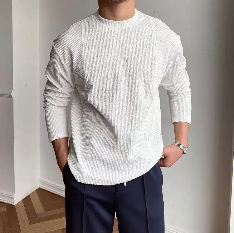 Men's Textured Long Sleeve Crewneck Sweater