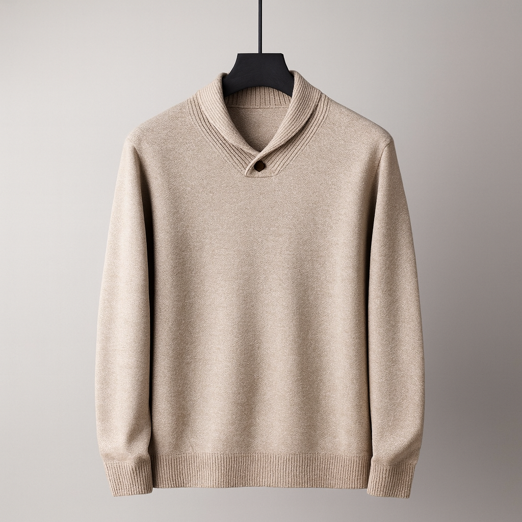 Men's Shawl Collar Knit Sweater with Button