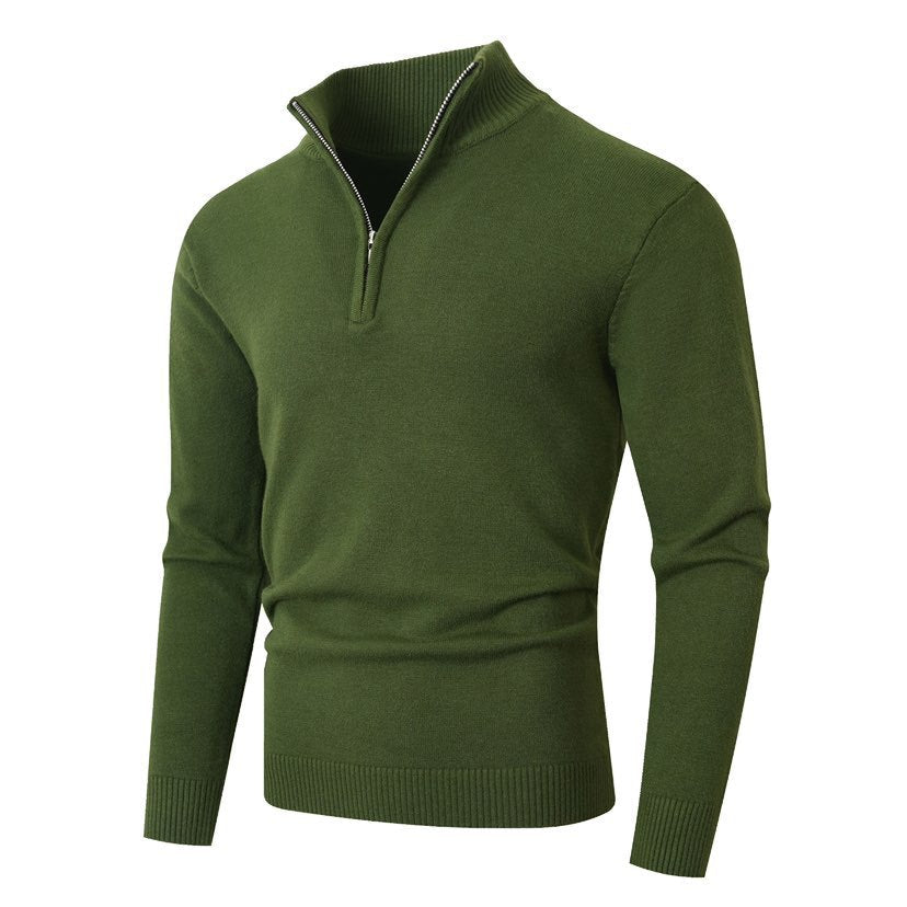 Men's Half-Zip Knit Sweater with Stand Collar