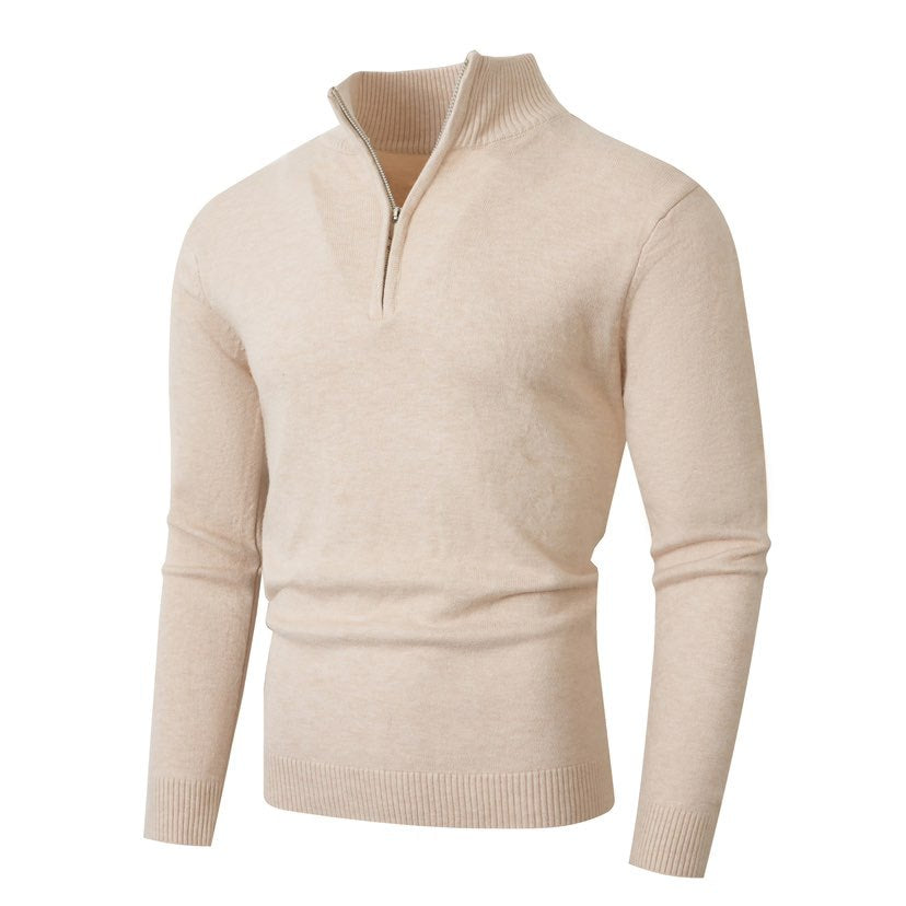 Men's Half-Zip Knit Sweater with Stand Collar
