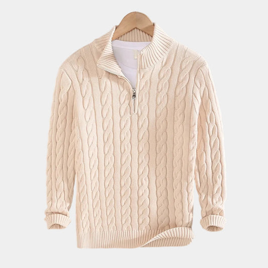 Men's Cable Knit Sweater with Half Zip