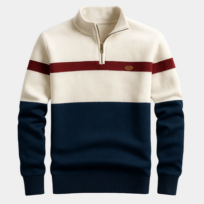 Men's Quarter-Zip Sweater – Knit, Striped, Stand Collar