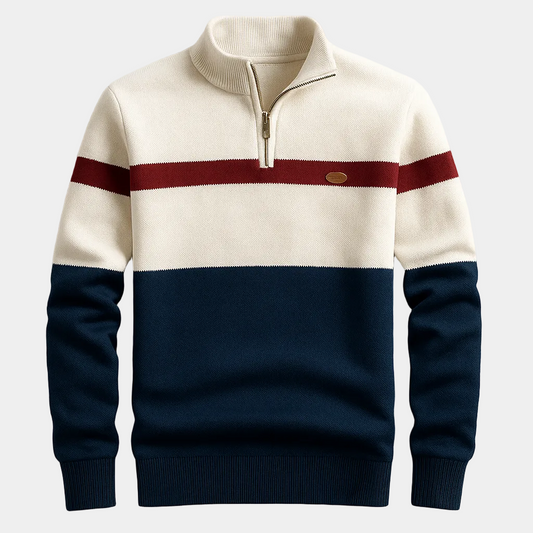 Men's Quarter-Zip Sweater – Knit, Striped, Stand Collar