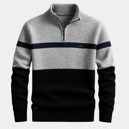 Men's Quarter-Zip Sweater – Knit, Striped, Stand Collar