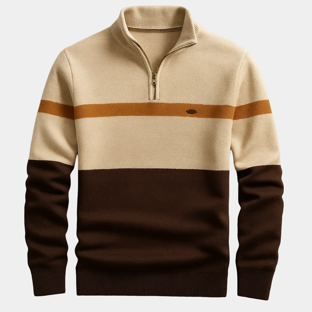 Men's Quarter-Zip Sweater – Knit, Striped, Stand Collar