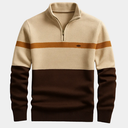 Men's Quarter-Zip Sweater – Knit, Striped, Stand Collar