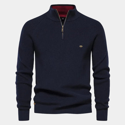 Men's Fine-Knit Quarter-Zip Sweater with Stand Collar