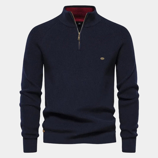 Men's Quarter-Zip Sweater – Fine-Knit, Stand Collar