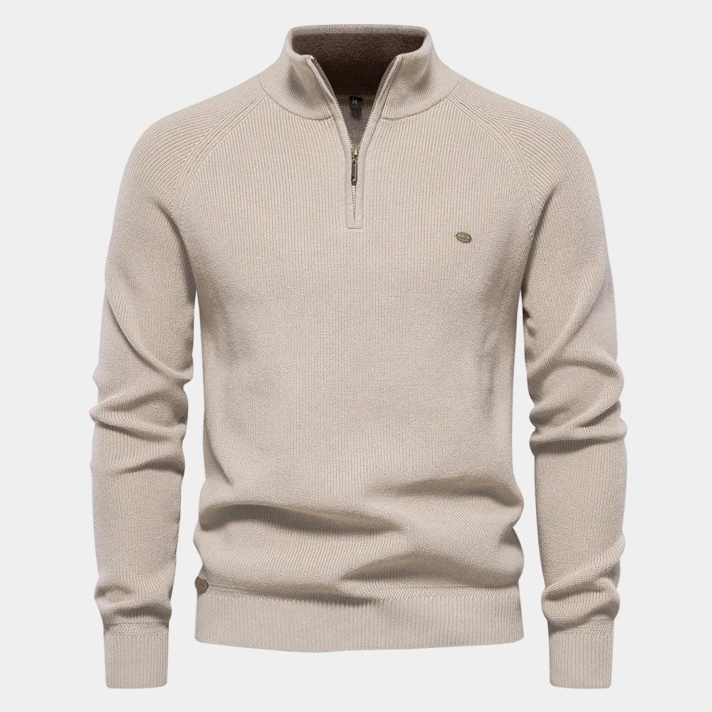 Men's Fine-Knit Quarter-Zip Sweater with Stand Collar