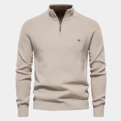 Men's Fine-Knit Quarter-Zip Sweater with Stand Collar
