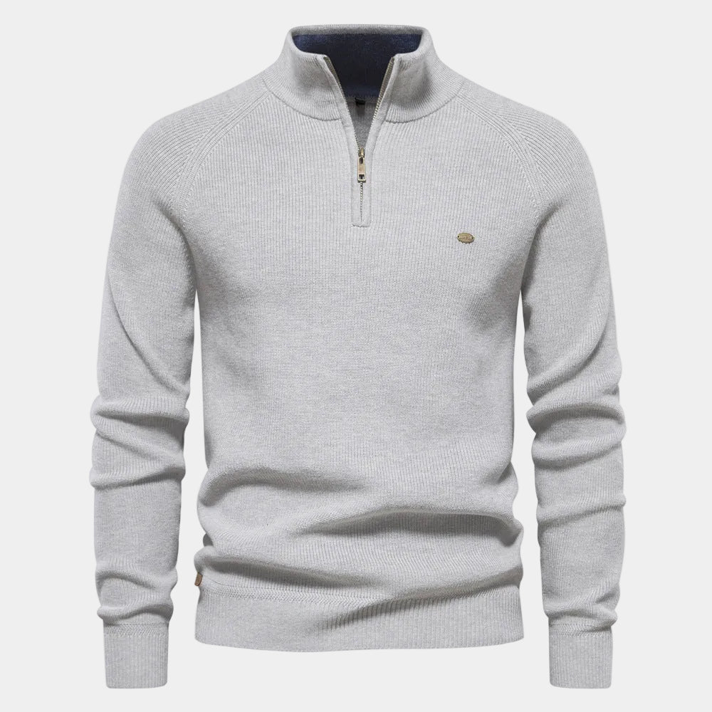 Men's Fine-Knit Quarter-Zip Sweater with Stand Collar