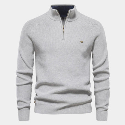Men's Fine-Knit Quarter-Zip Sweater with Stand Collar