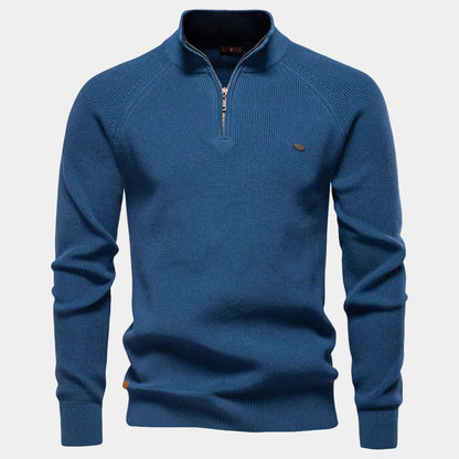 Men's Fine-Knit Quarter-Zip Sweater with Stand Collar