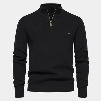 Men's Fine-Knit Quarter-Zip Sweater with Stand Collar