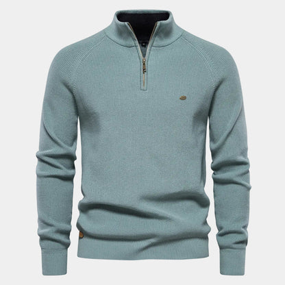 Men's Fine-Knit Quarter-Zip Sweater with Stand Collar