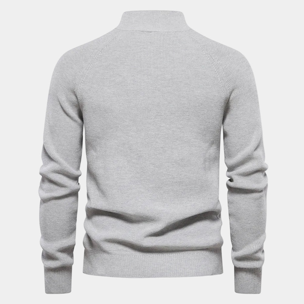 Men's Fine-Knit Quarter-Zip Sweater with Stand Collar