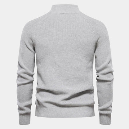 Men's Fine-Knit Quarter-Zip Sweater with Stand Collar