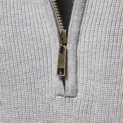Men's Fine-Knit Quarter-Zip Sweater with Stand Collar