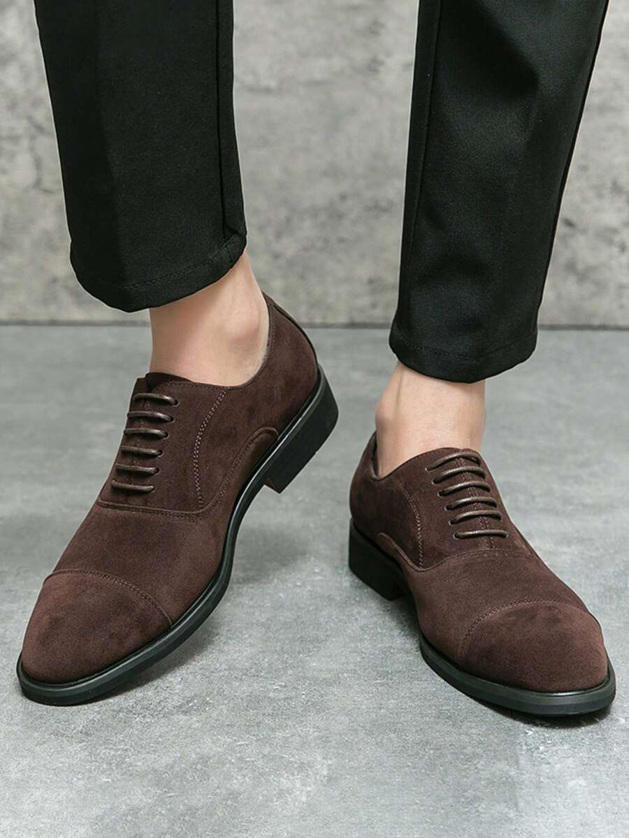 Men's Suede Cap Toe Lace-Up Dress Shoes