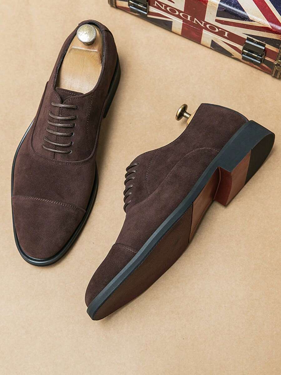 Men's Suede Cap Toe Lace-Up Dress Shoes