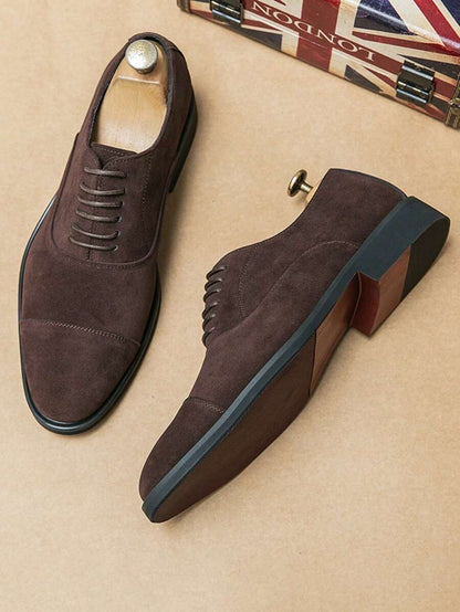 Men's Suede Cap Toe Lace-Up Dress Shoes