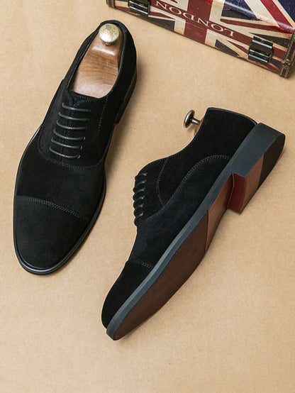Men's Suede Cap Toe Lace-Up Dress Shoes