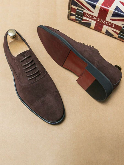 Men's Suede Cap Toe Lace-Up Dress Shoes