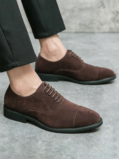 Men's Suede Cap Toe Lace-Up Dress Shoes