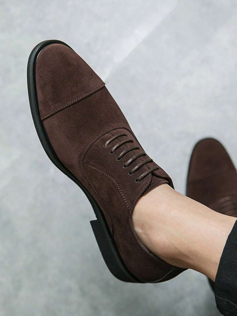 Men's Suede Cap Toe Lace-Up Dress Shoes