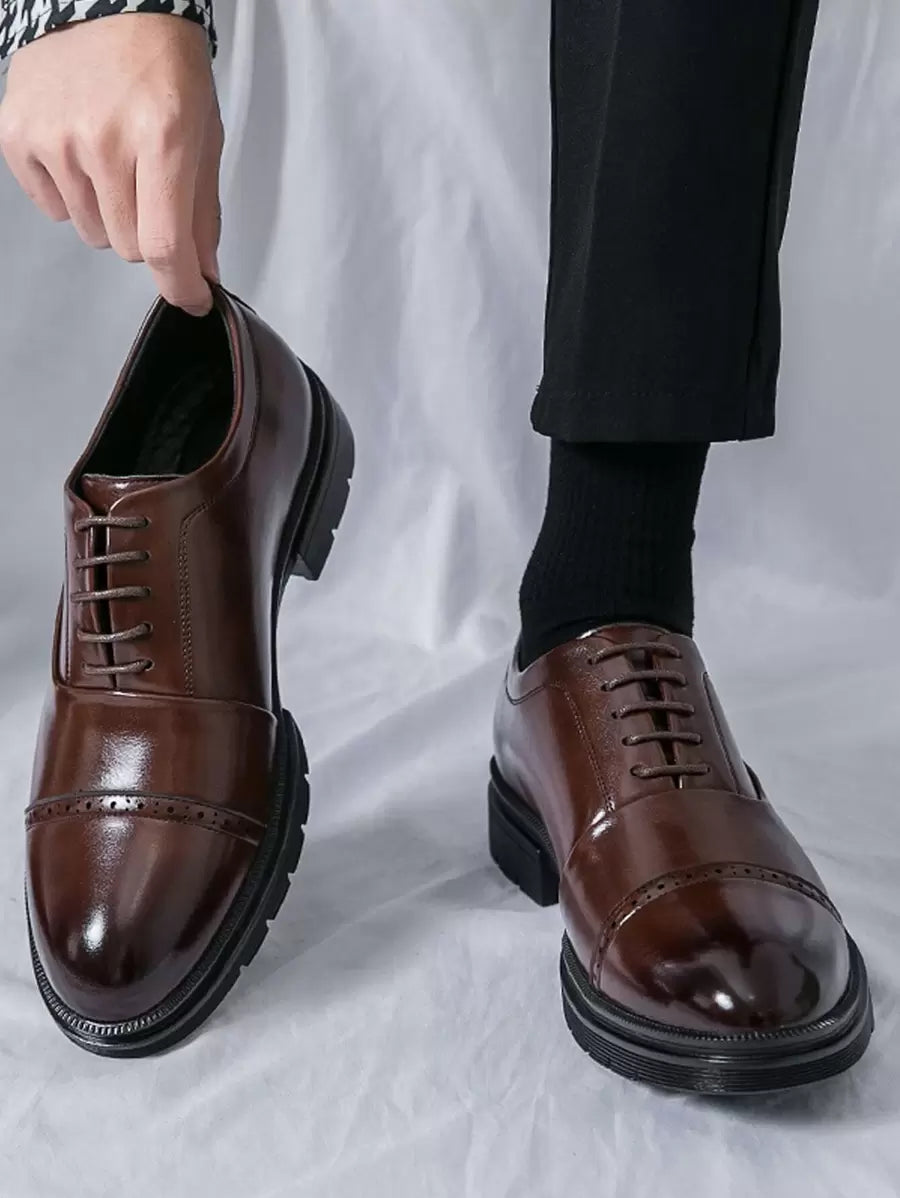 Men's Lace-Up Oxford Shoes with Perforated Cap Toe