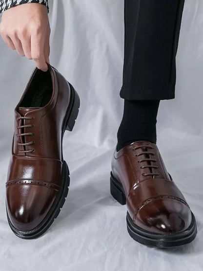 Men's Lace-Up Oxford Shoes with Perforated Cap Toe