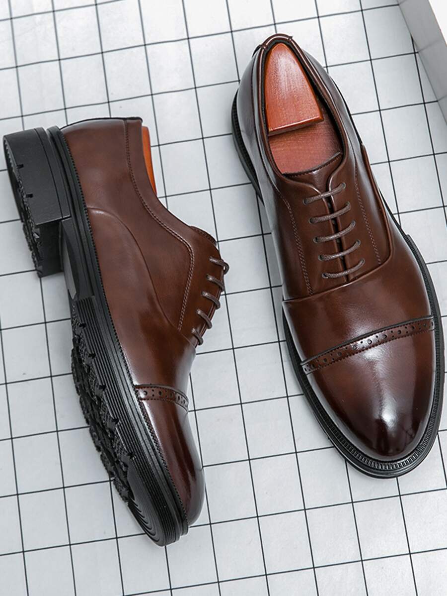 Men's Lace-Up Oxford Shoes with Perforated Cap Toe