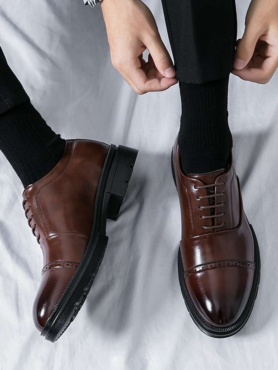 Men's Lace-Up Oxford Shoes with Perforated Cap Toe