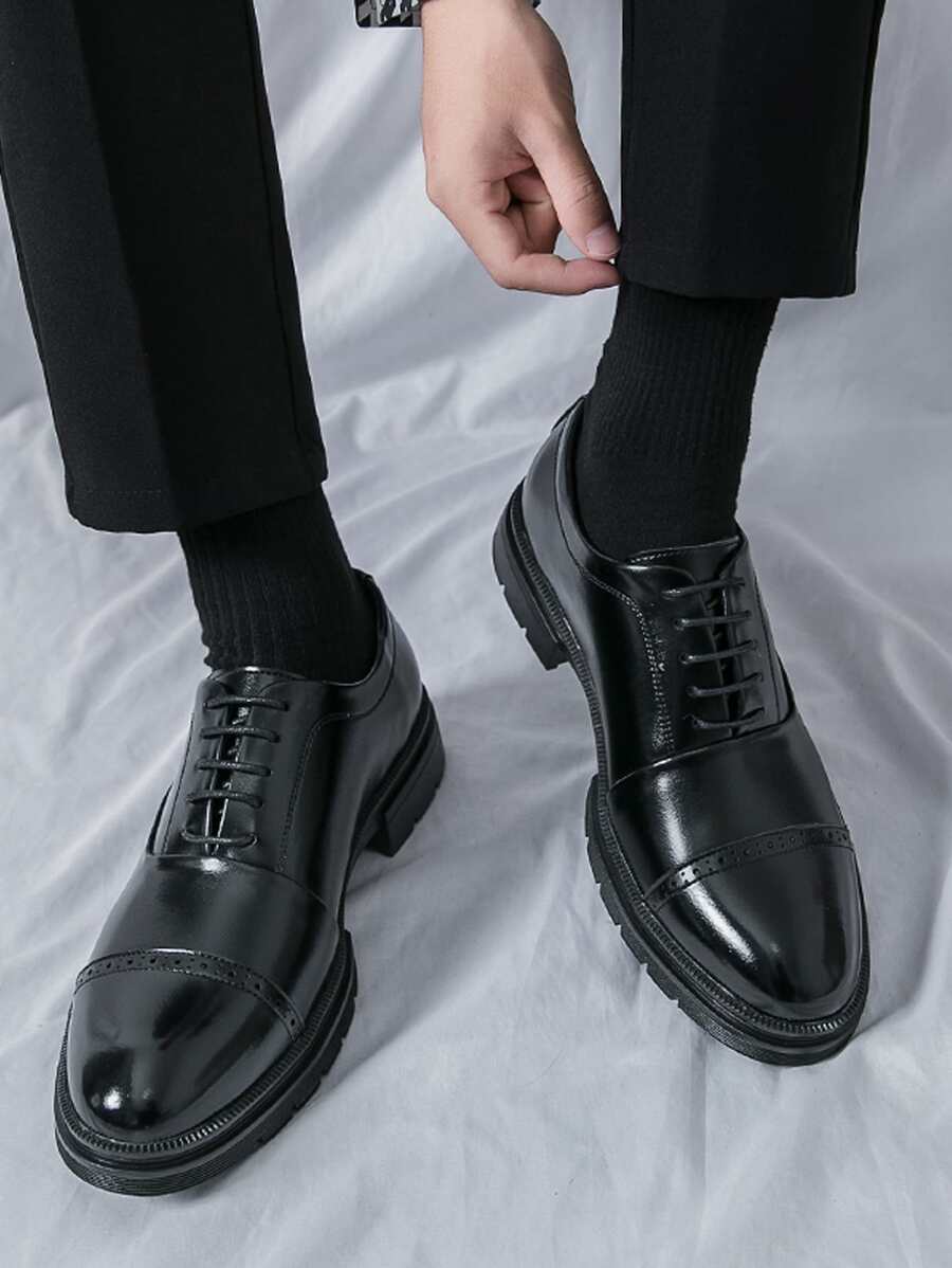 Men's Lace-Up Oxford Shoes with Perforated Cap Toe