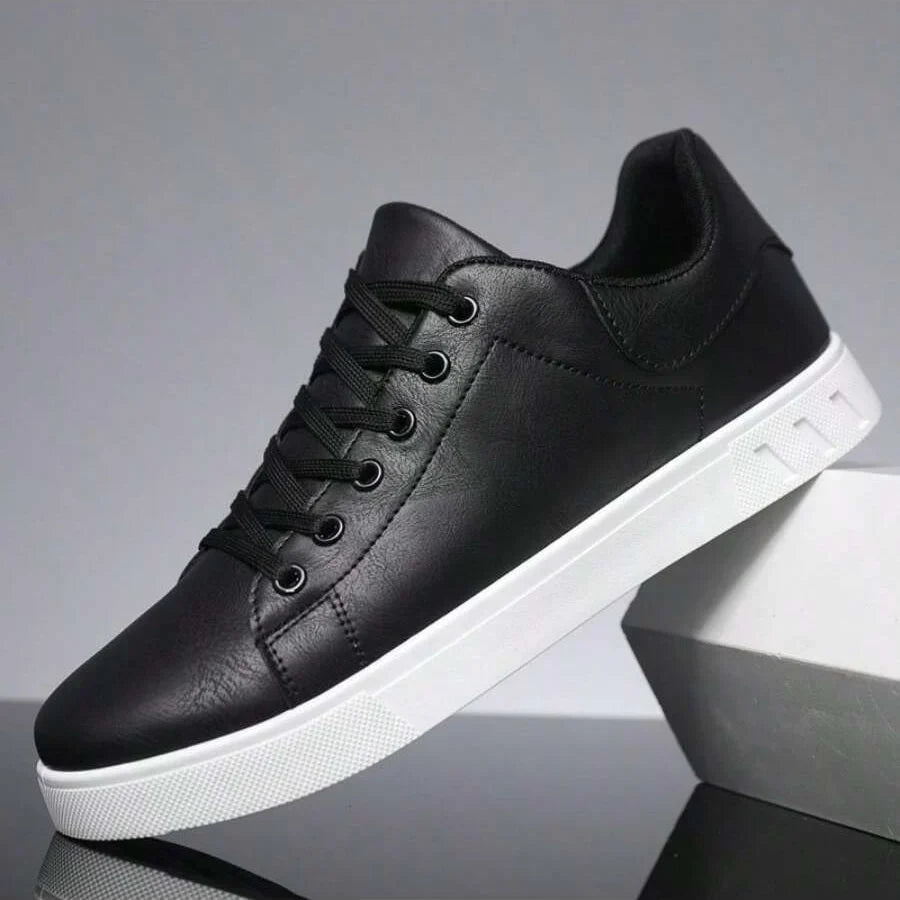 Men's Low Top Faux Leather Sneakers with Contrast Sole