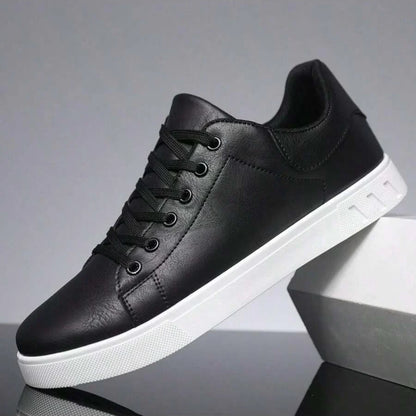 Men's Low Top Faux Leather Sneakers with Contrast Sole