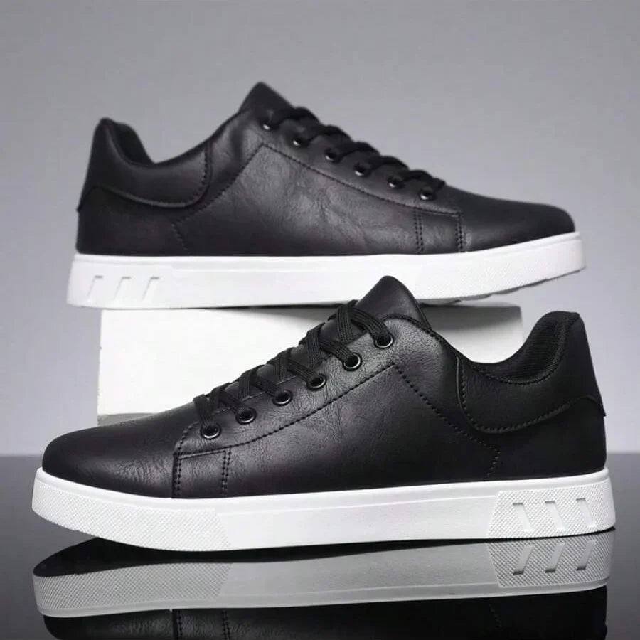 Men's Low Top Faux Leather Sneakers with Contrast Sole