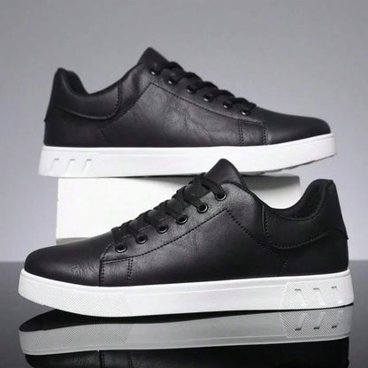 Men's Low Top Faux Leather Sneakers with Contrast Sole