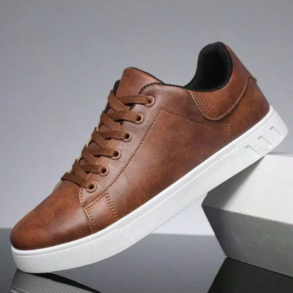 Men's Low Top Faux Leather Sneakers with Contrast Sole