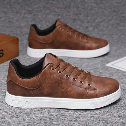 Men's Low Top Faux Leather Sneakers with Contrast Sole