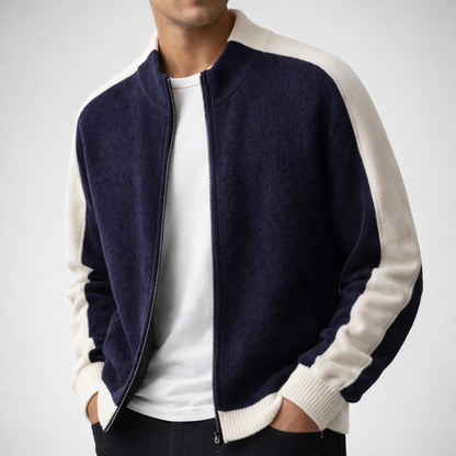 Men's Knit Zip-Up Jacket with Contrast Sleeves