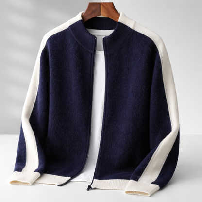 Men's Knit Zip-Up Jacket with Contrast Sleeves