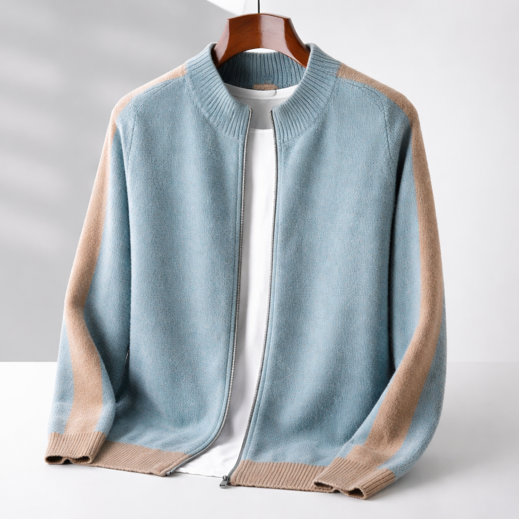 Men's Knit Zip-Up Jacket with Contrast Sleeves