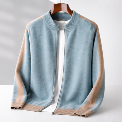 Men's Knit Zip-Up Jacket with Contrast Sleeves
