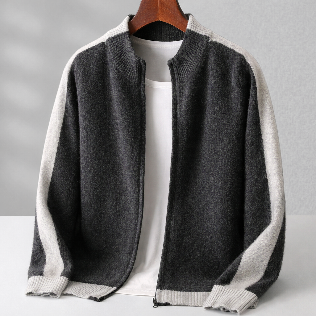 Men's Knit Zip-Up Jacket with Contrast Sleeves