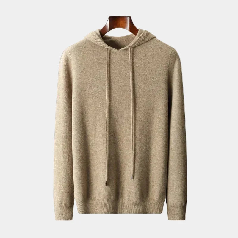 Men's Fine Knit Hooded Sweater with Drawstring