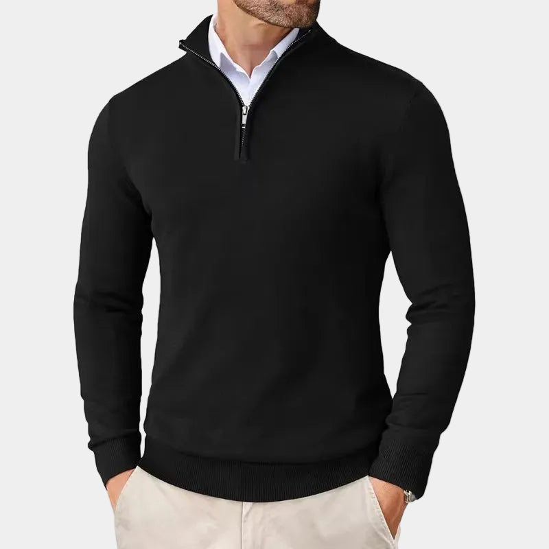 Men's Relaxed-Fit Half-Zip Knit Sweater with Stand Collar