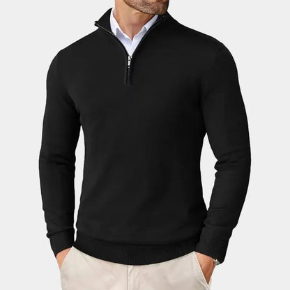 Men's Relaxed-Fit Half-Zip Knit Sweater with Stand Collar