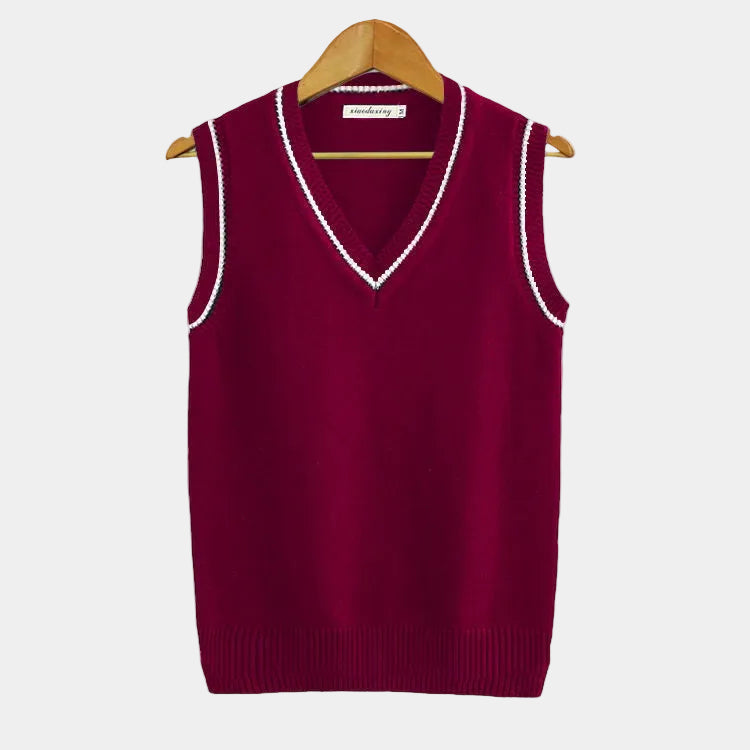 Men's Cable Knit V-Neck Sweater Vest with Striped Trim