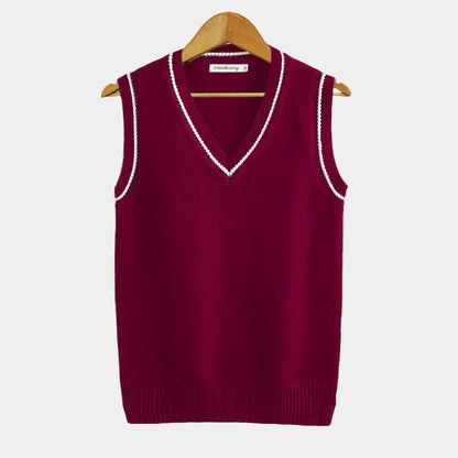 Men's Cable Knit V-Neck Sweater Vest with Striped Trim